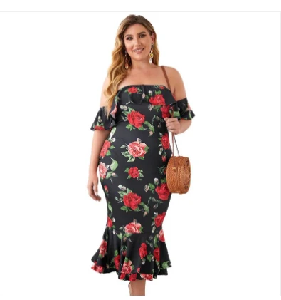 Iswed Floral Mermaid Plus Size Dress